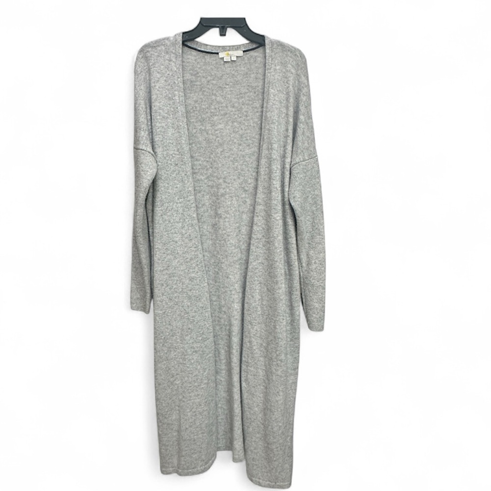 Boden Long Line Cardigan Alpaca Wool Blend Open Front Pockets Light Gray